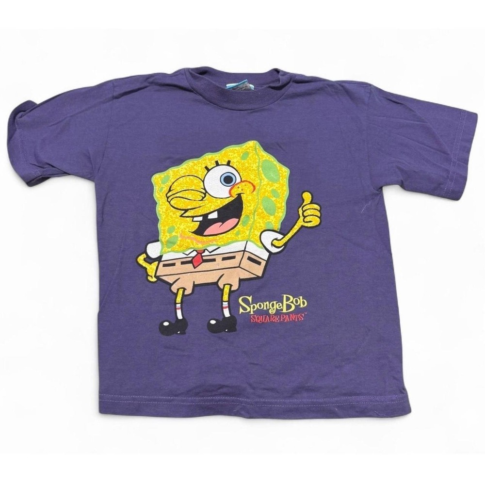 Vintage Y2K SpongeBob SquarePants Purple Textured Graphic T-Shirt Kids Size 6x